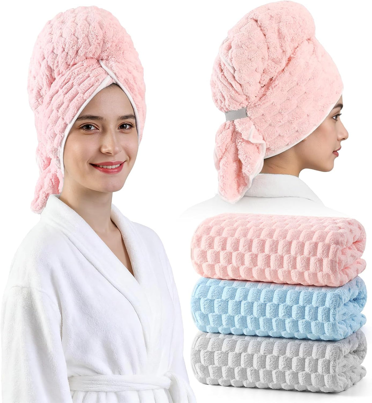 SilkyLock™ Anti-Frizz Microfiber Hair Towel Set (Pack of 3)